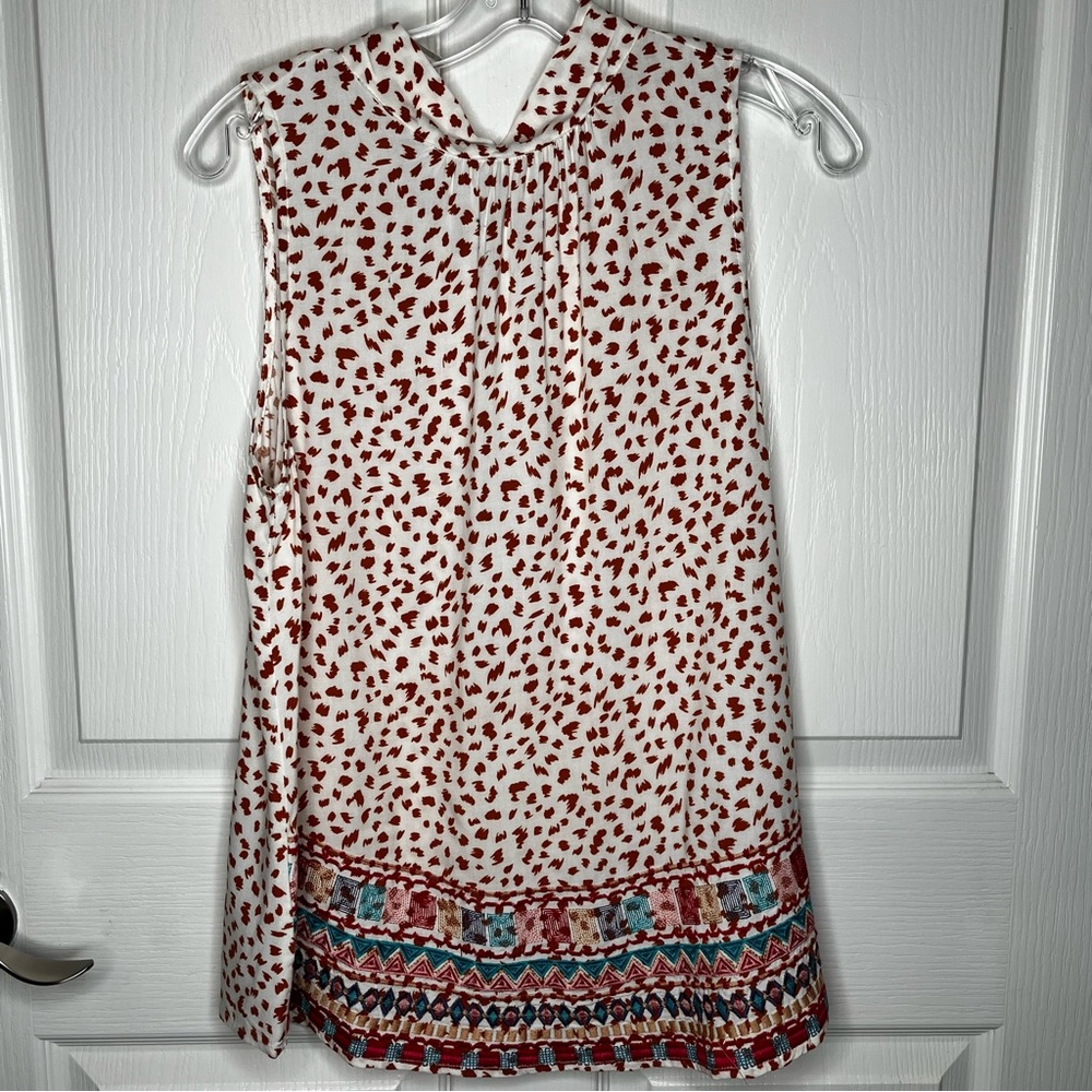 Savanna Jane Animal Print Embroidered Sleeveless Blouse Sz S